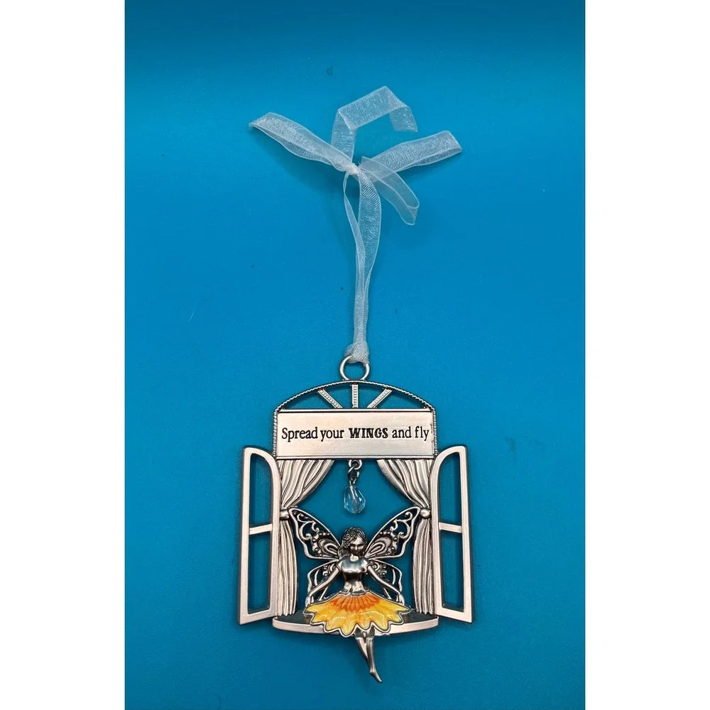 Fairy Ornament Silver Tone Spread Your Wings and Fly Enamel